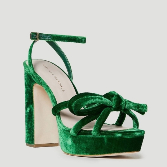 Loeffler Randall Melany Velvet Bow Heeled Platform Sandals - Picture 1 of 17